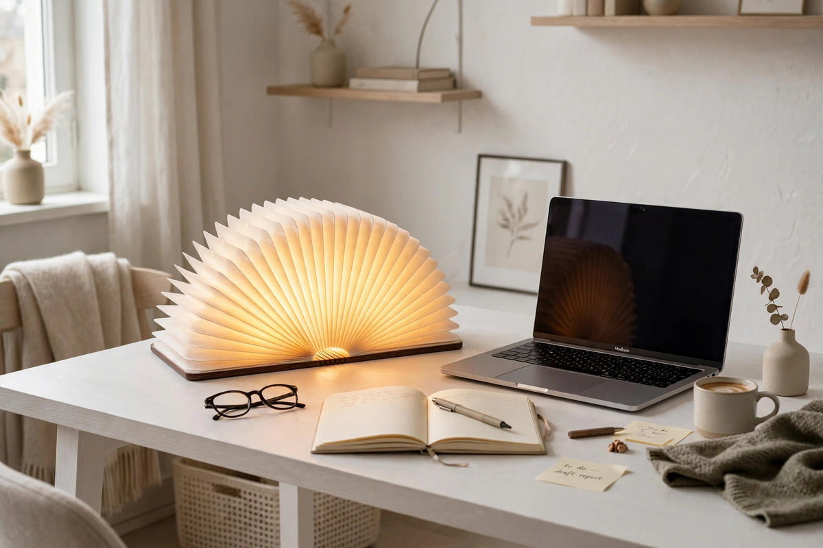 Lumibook – Składana Lampka Biurkowa LED, Ładowalna Lampa Nocna do Czytania, Design Skandynawski | Lampovo