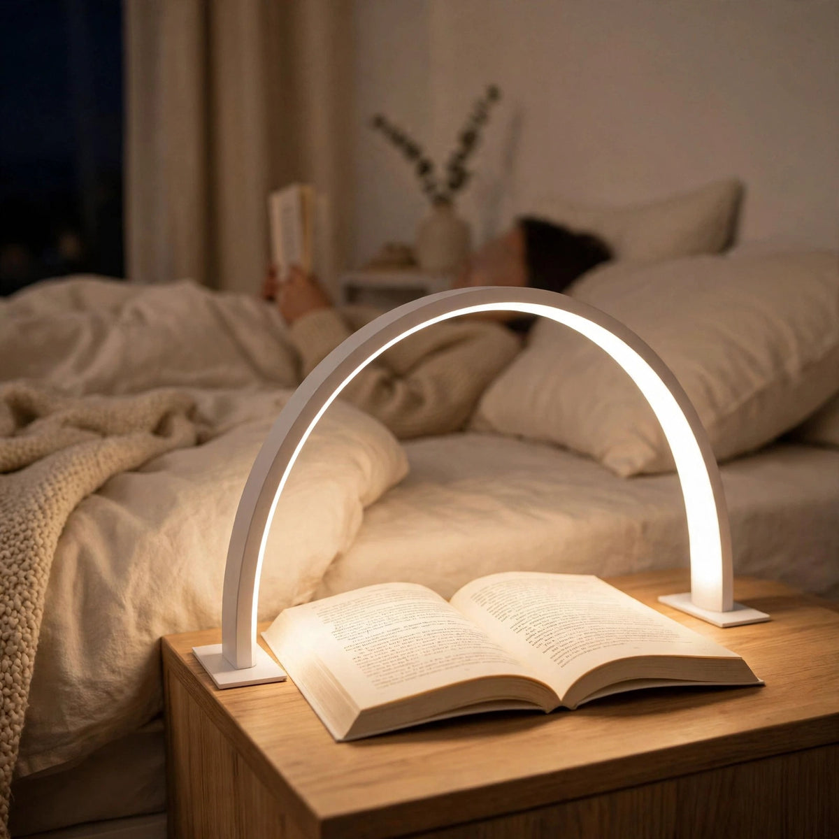 Lampka LED Półksiężyc – Regulowana Lampka Biurkowa USB, Nowoczesne Oświetlenie do Biurka i Sypialni | Lampovo