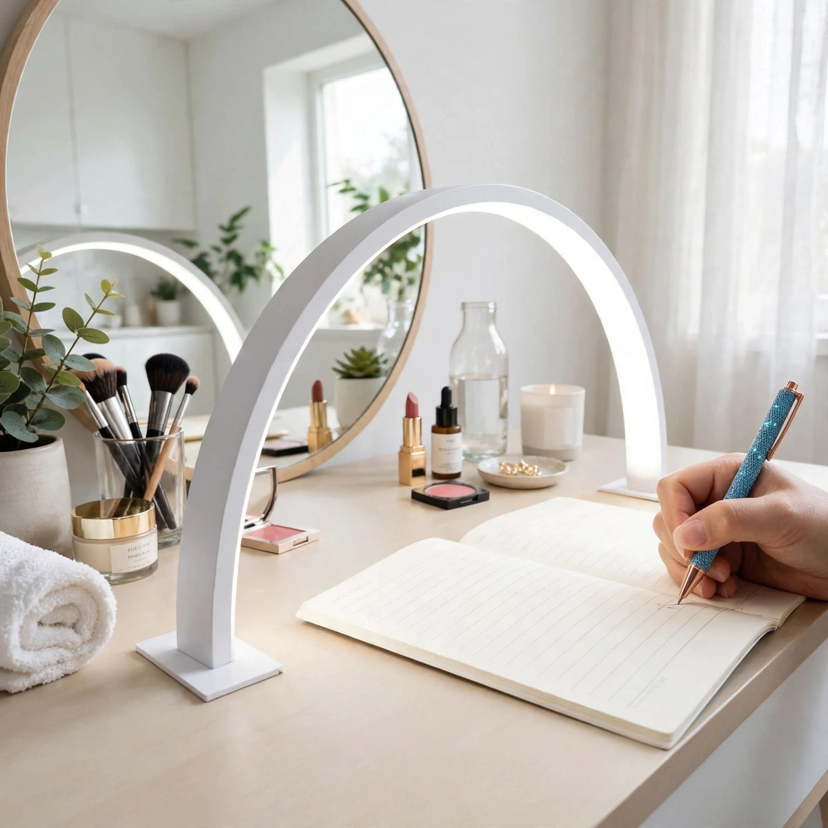 Lampka LED Półksiężyc – Regulowana Lampka Biurkowa USB, Nowoczesne Oświetlenie do Biurka i Sypialni | Lampovo