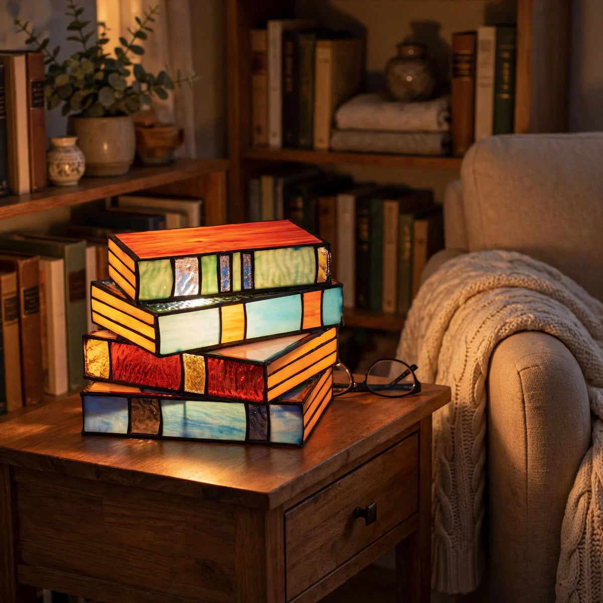 Lampa Książkowa z Witrażu – Ręcznie Wykonana Lampa Artystyczna do Czytania, Unikalny Design | Lampovo