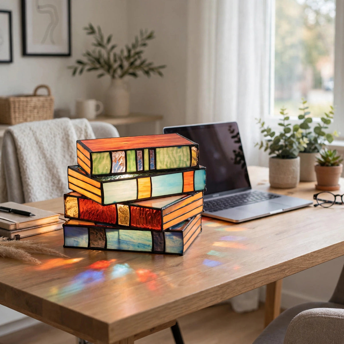 Lampa Książkowa z Witrażu – Ręcznie Wykonana Lampa Artystyczna do Czytania, Unikalny Design | Lampovo