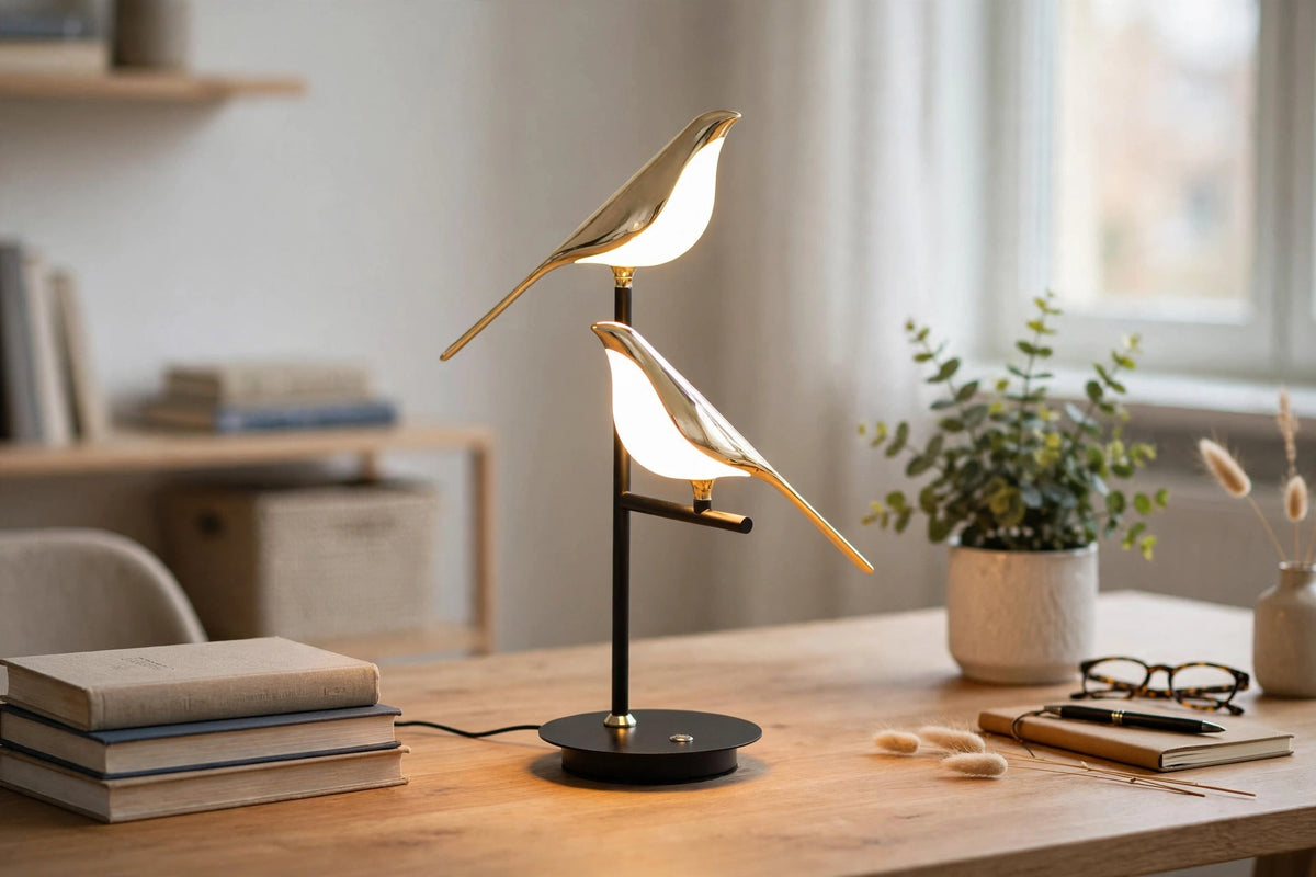 Złota lampa ścienna Birdlight — nowoczesny skandynawski kinkiet LED do stylowych wnętrz
