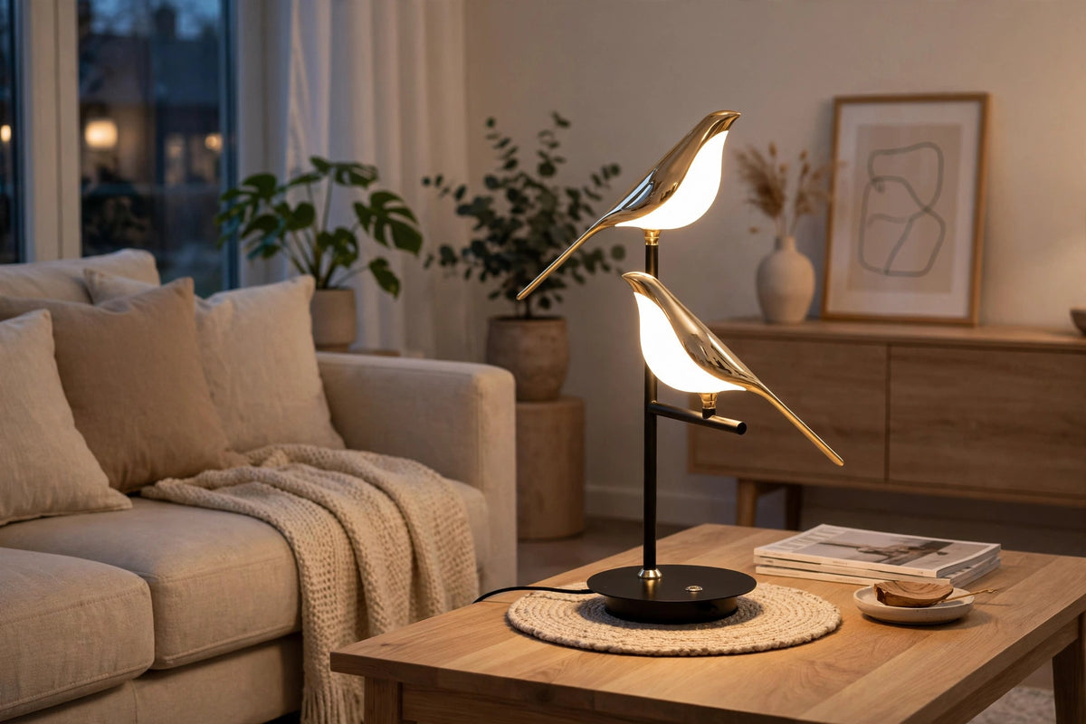 Złota lampa ścienna Birdlight — nowoczesny skandynawski kinkiet LED do stylowych wnętrz