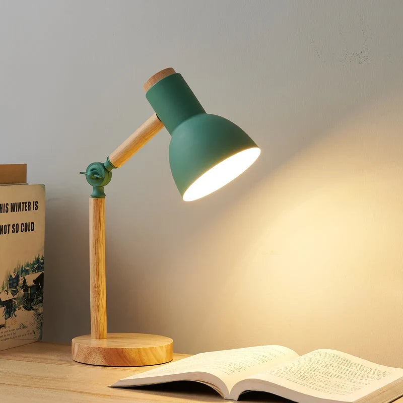 Nordyjska drewniana lampka biurkowa - regulowana nowoczesna lampa stołowa do domu i biura