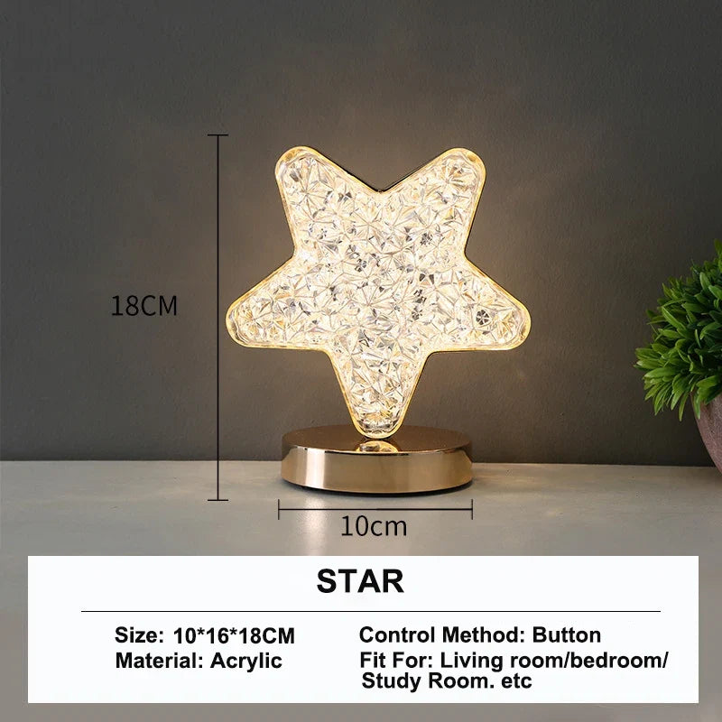 Stellora 3D LED lampka nocna z kryształem - ładowalna, dotykowa z regulacją jasności dla przytulnej atmosfery