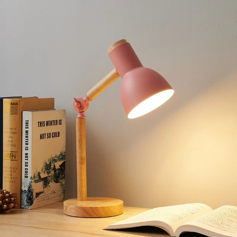 Nordyjska drewniana lampka biurkowa - regulowana nowoczesna lampa stołowa do domu i biura