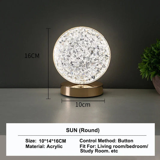 Stellora 3D LED lampka nocna z kryształem - ładowalna, dotykowa z regulacją jasności dla przytulnej atmosfery