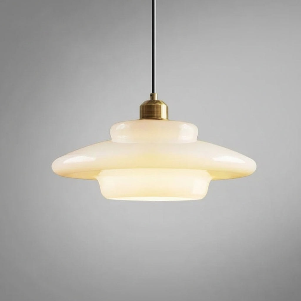 Lampa wisząca ze szkła białego — Smukła, nowoczesna elegancja w stylu Mid-Century Modern
