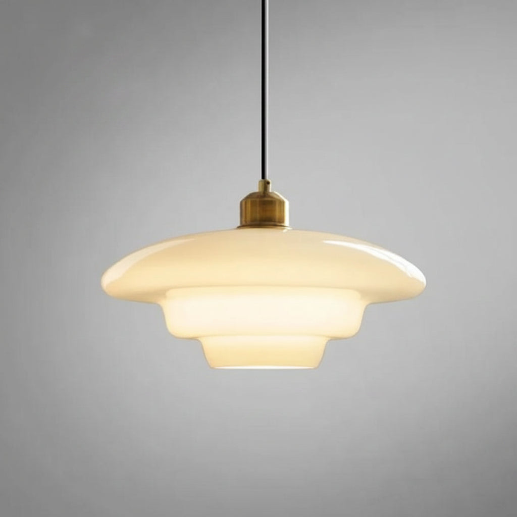 Lampa wisząca ze szkła białego — Smukła, nowoczesna elegancja w stylu Mid-Century Modern