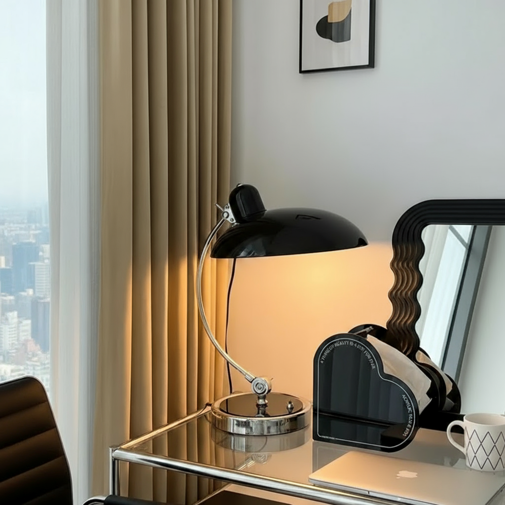 Lampa stołowa ScandiArc — smukły, zakrzywiony metalowy design inspirowany Bauhausem